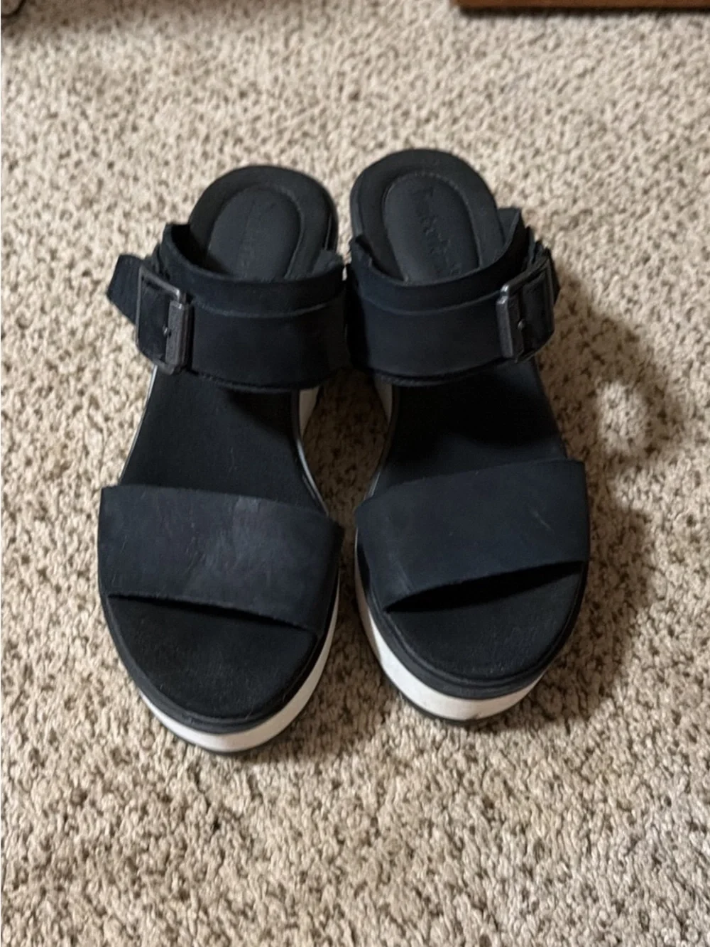 Women's Black Platform Slide Sandals with White Wedge